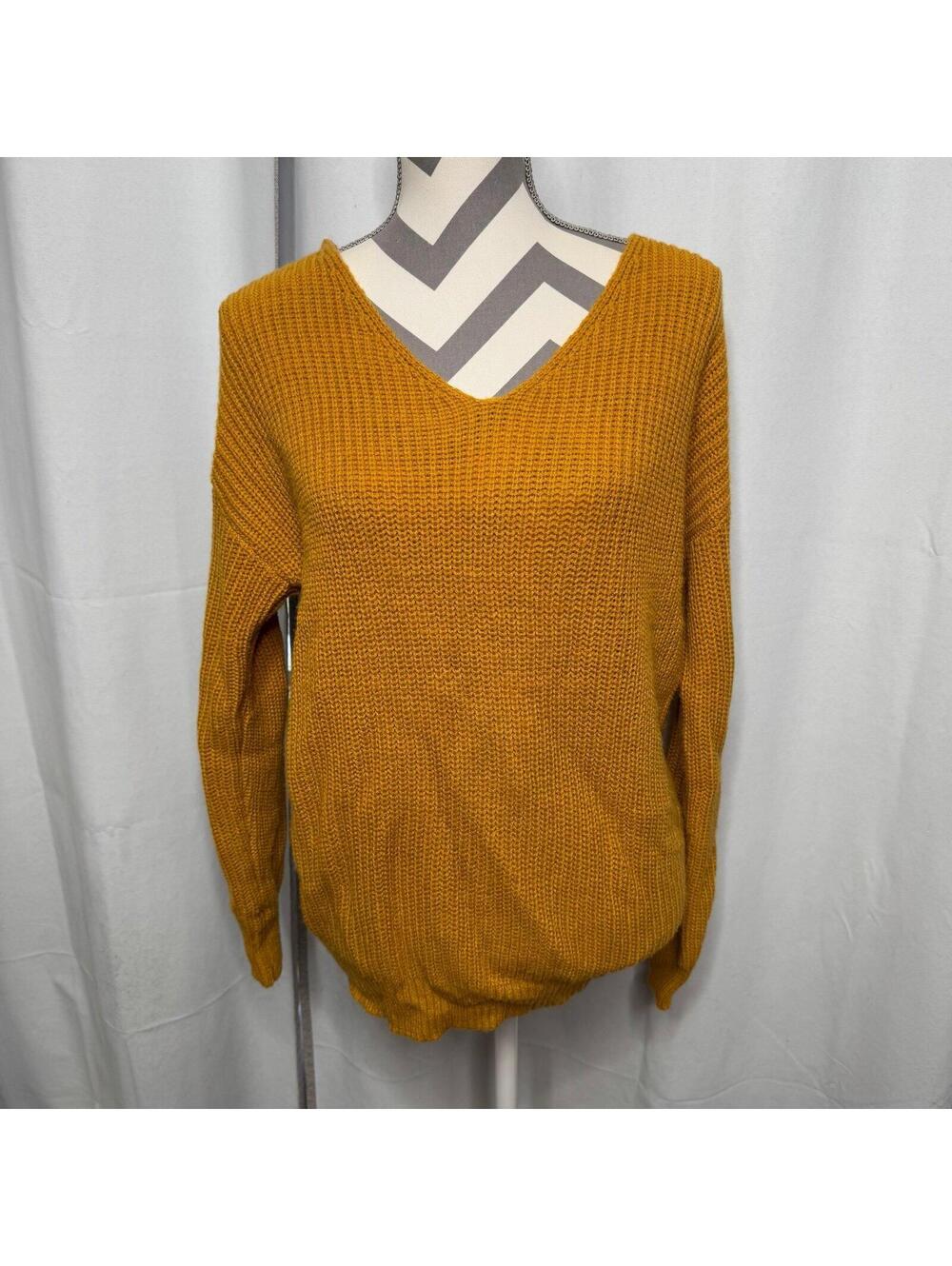 Love Tree Gold Double V-Neck Twist Back Sweater